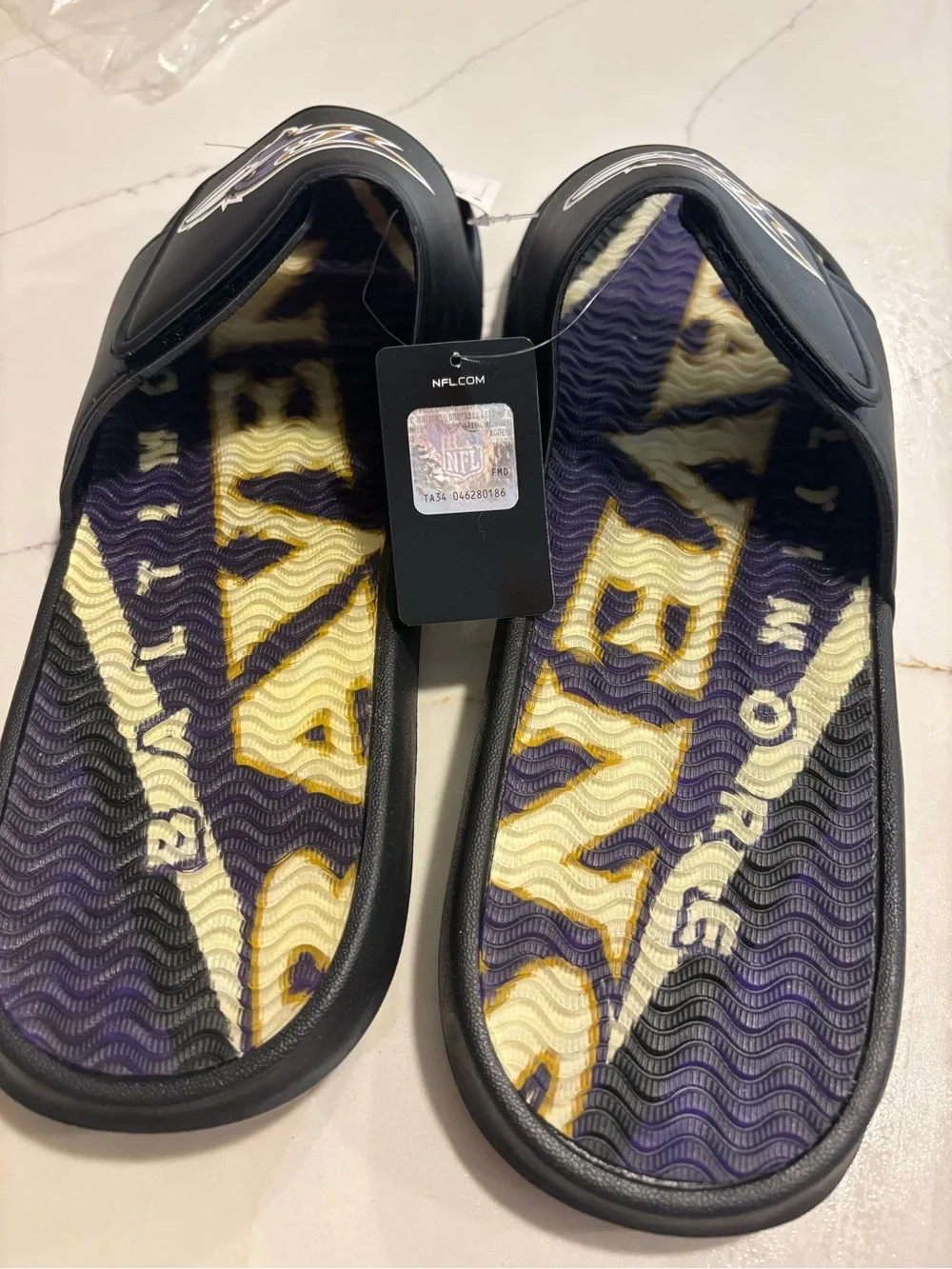 Nordstrom Purple and Black Logo Slide Sandals